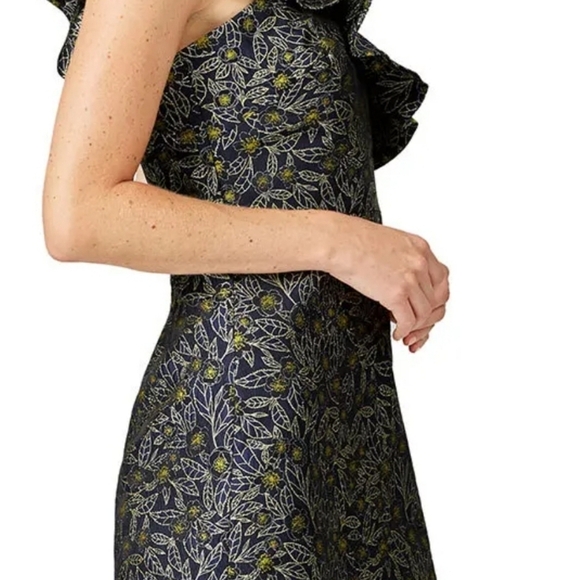 Monique Lhuillier Blue and Gold Sequin One Shoulder Cocktail Dress - Picture 4 of 11